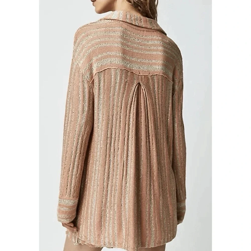Free People $168 Beach Bash Heavy Knit Sweater Striped Metallic Bohemian Coastal